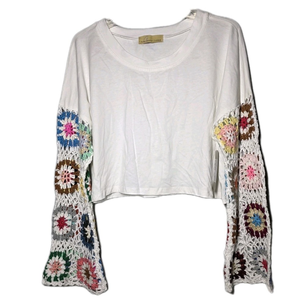 NWT Lizard Thicket Womens Size Medium Crochet Sleeve‎ Top Granny Square